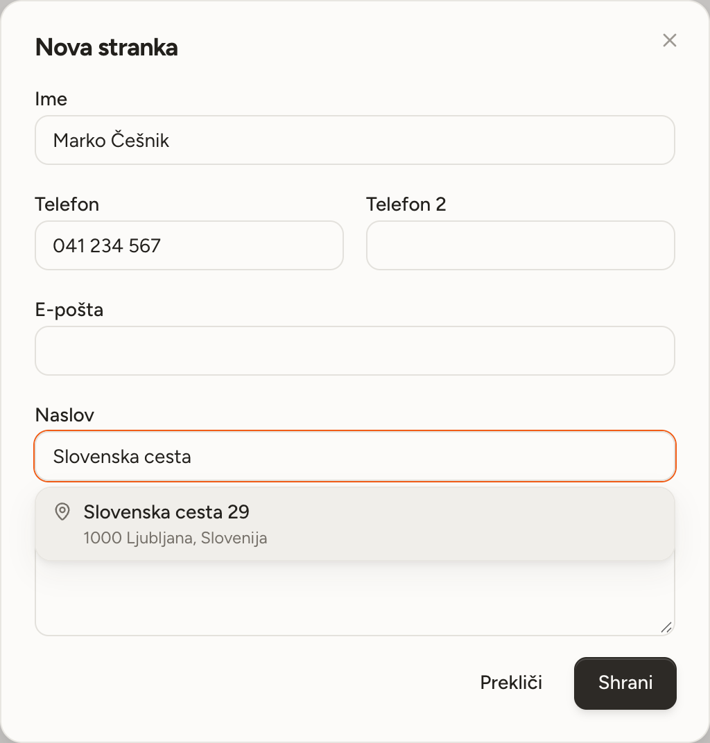 Address suggestions while adding a customer