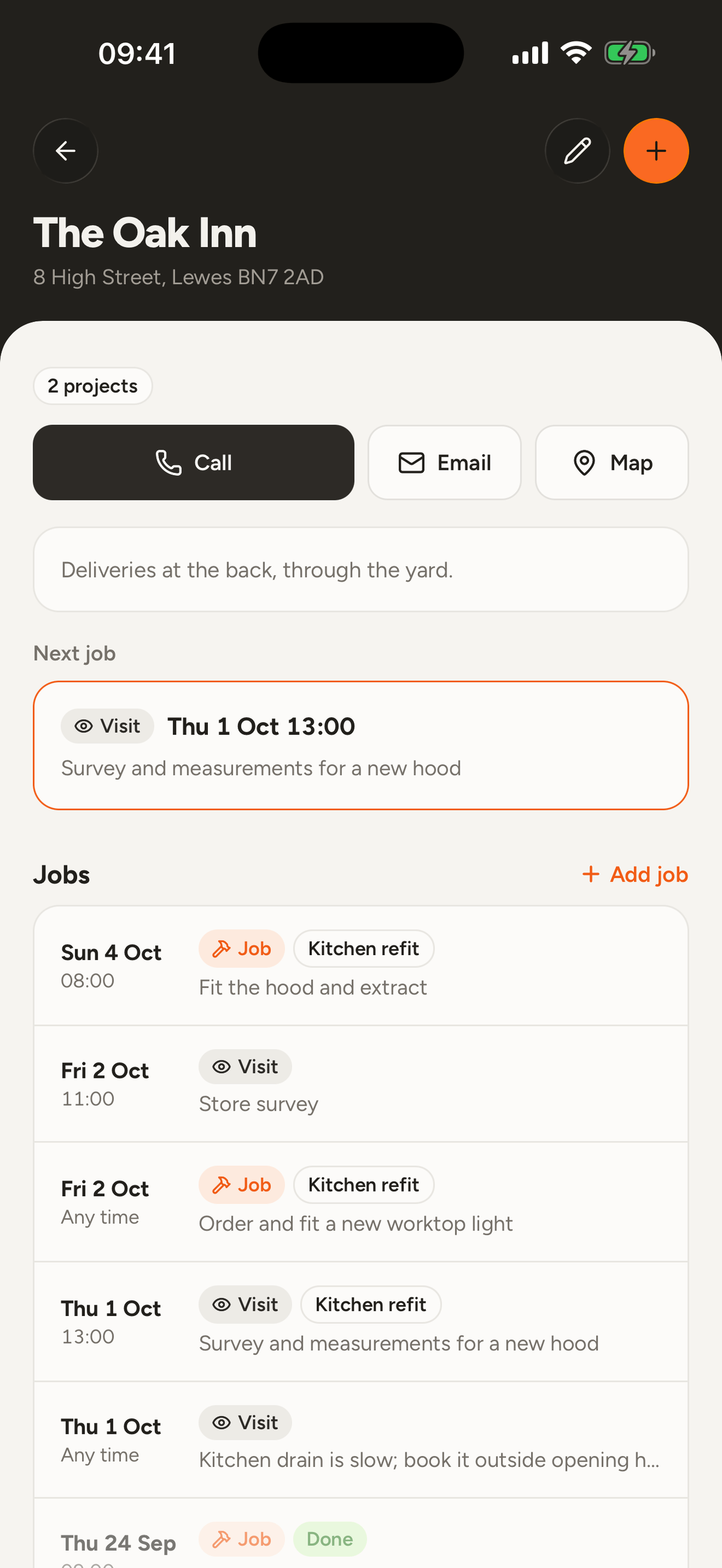 A customer with call, map and the next job