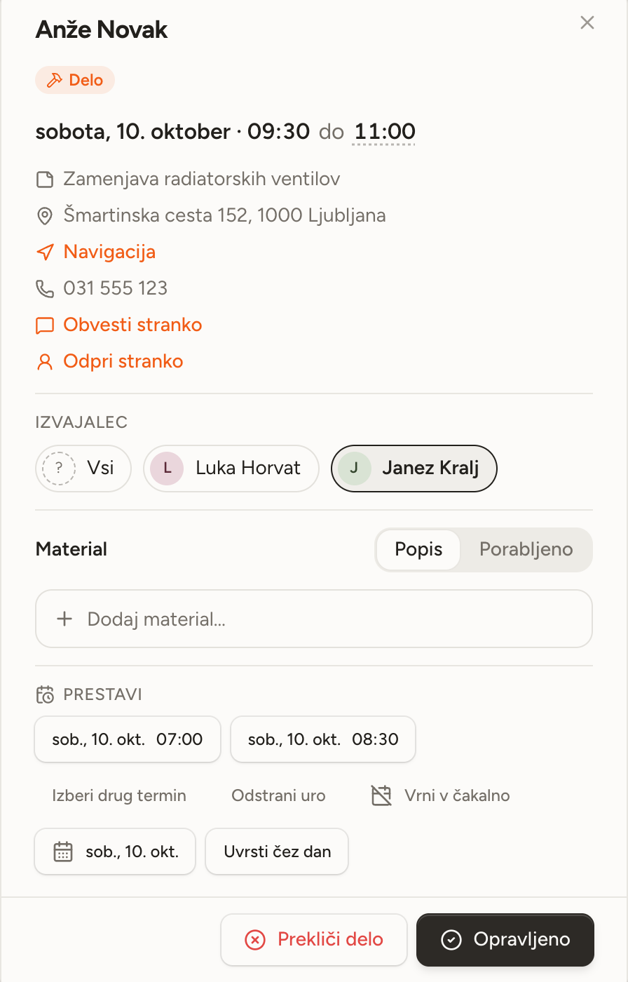 A suggested free slot inside the job dialog