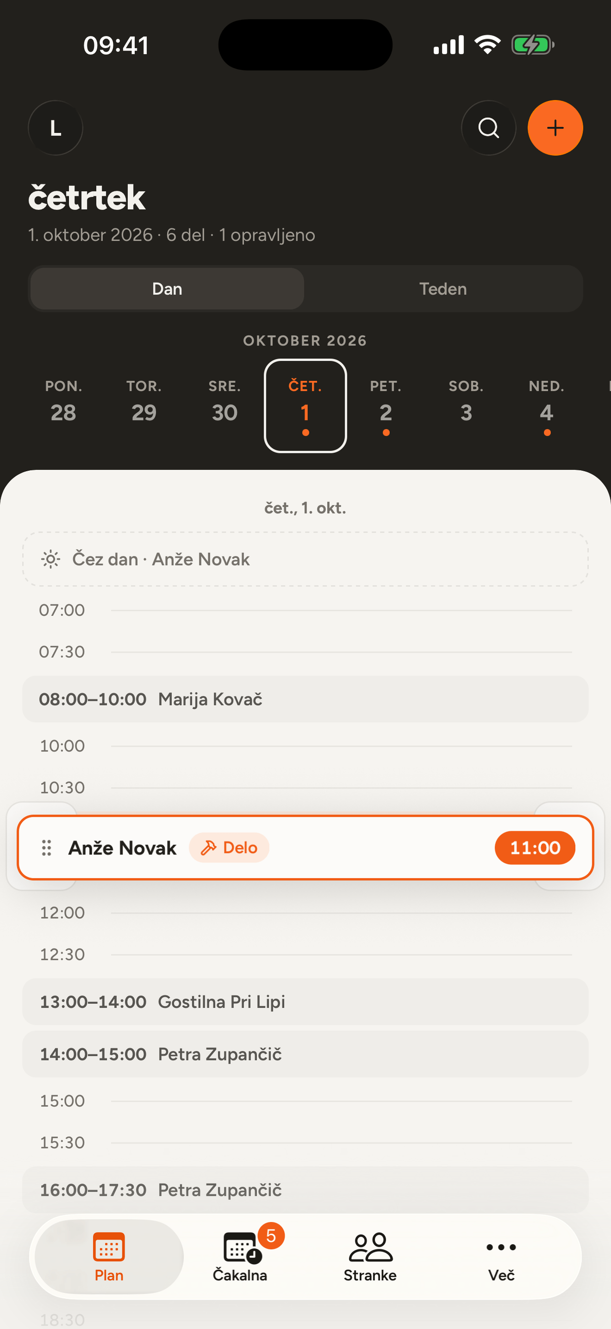 Delo, ki ga v dnevnem planu vlečete na 11.00
