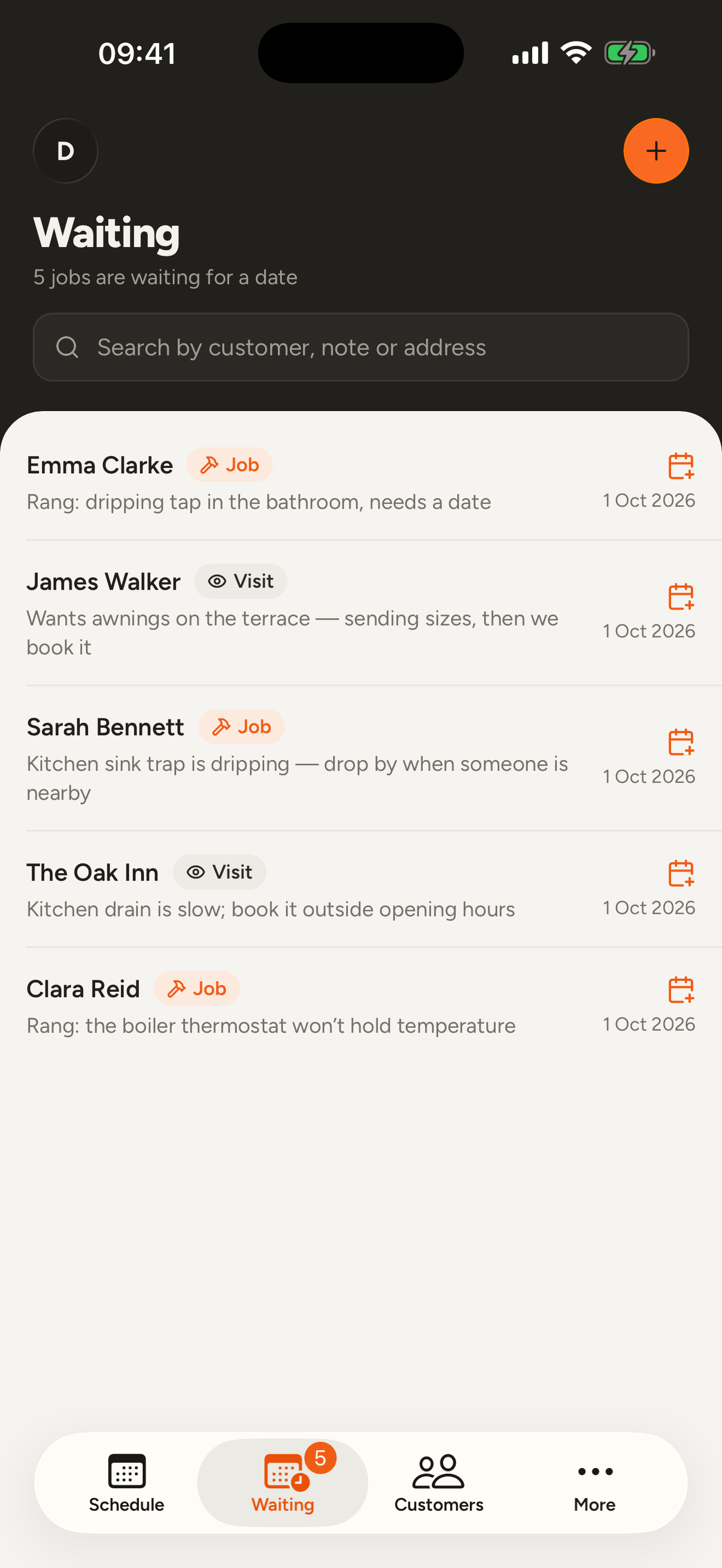Waiting: jobs that do not have a date yet